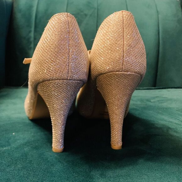 Bella Marie Womens 8.5 Gold Glitter Heel - Fancy Glitz Sparkle - Picture 2 of 12